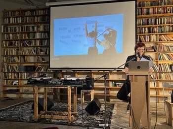 Marcela Fuentes in a lecture